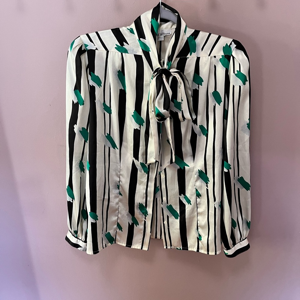 Vintage Striped Blouse with Green Accents